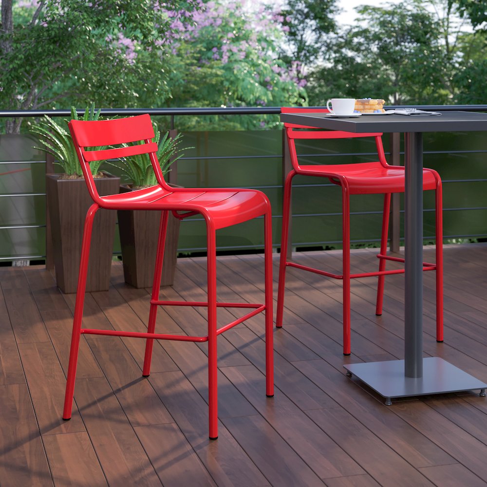 Modern Armless Commercial Grade Indoor/Outdoor Steel Stacking Bar Stool. Picture 7