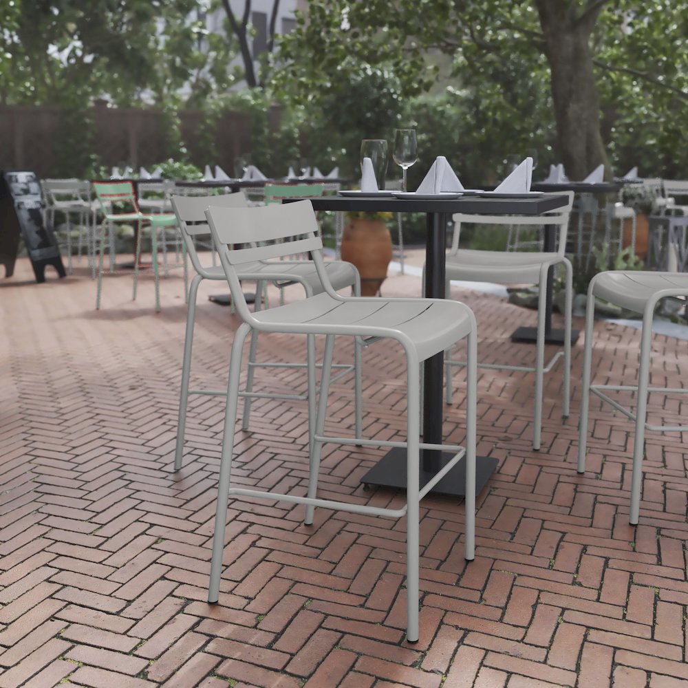 Modern Armless Commercial Grade Indoor/Outdoor Steel Stacking Bar Stool. Picture 2