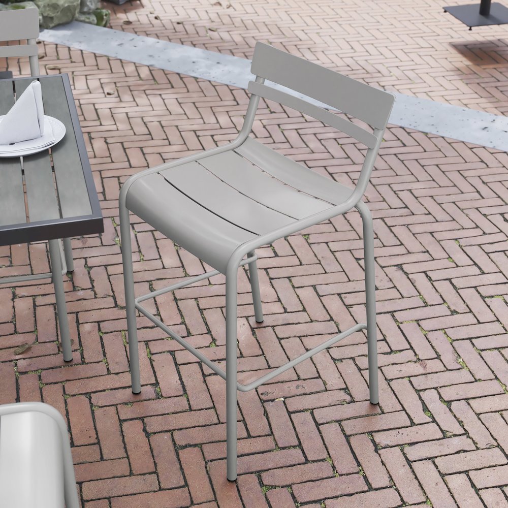 Modern Armless Commercial Grade Indoor/Outdoor Steel Stacking Bar Stool. Picture 6