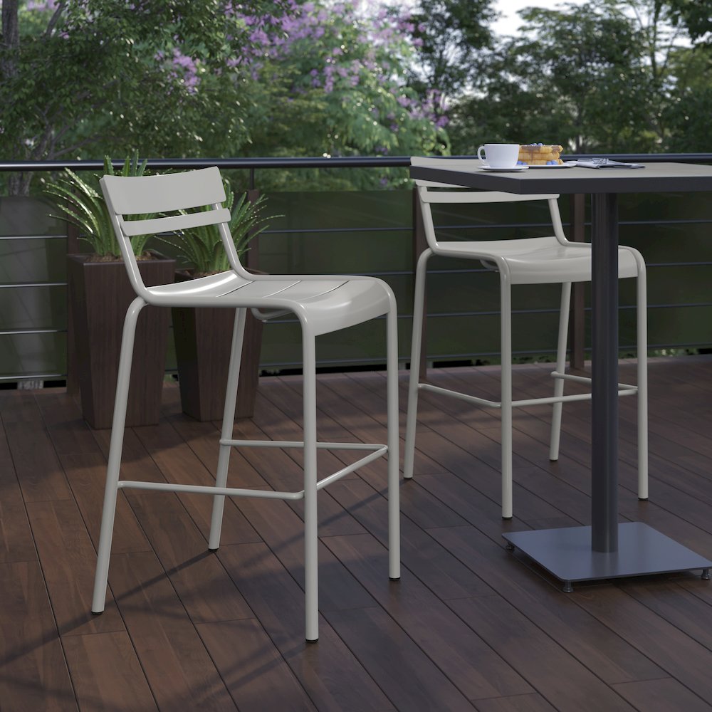 Modern Armless Commercial Grade Indoor/Outdoor Steel Stacking Bar Stool. Picture 7