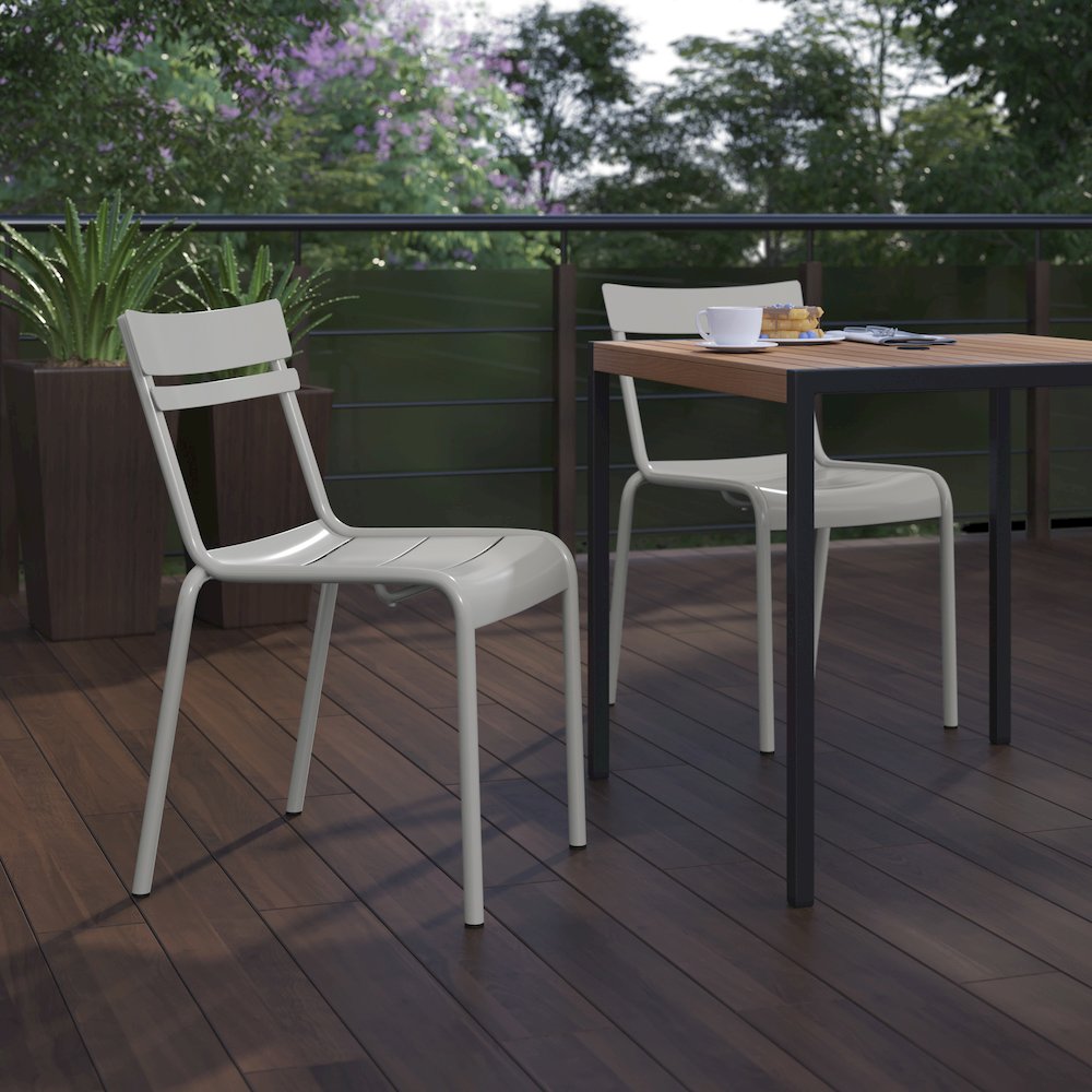 Modern Commercial Grade Indoor/Outdoor Armless Steel Stack Chair. Picture 7