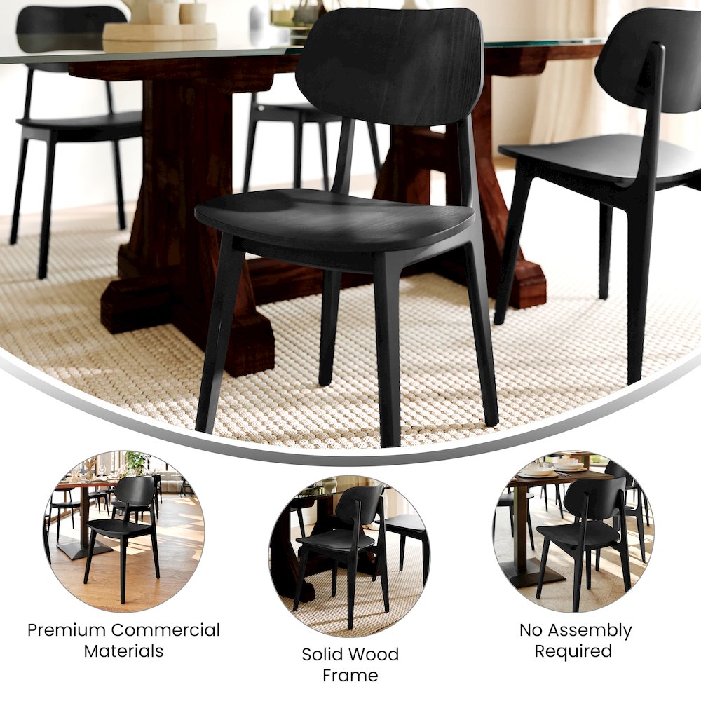 Verona Solid Wood Dining Chair with Curved Oval Backrest in Black. Picture 5