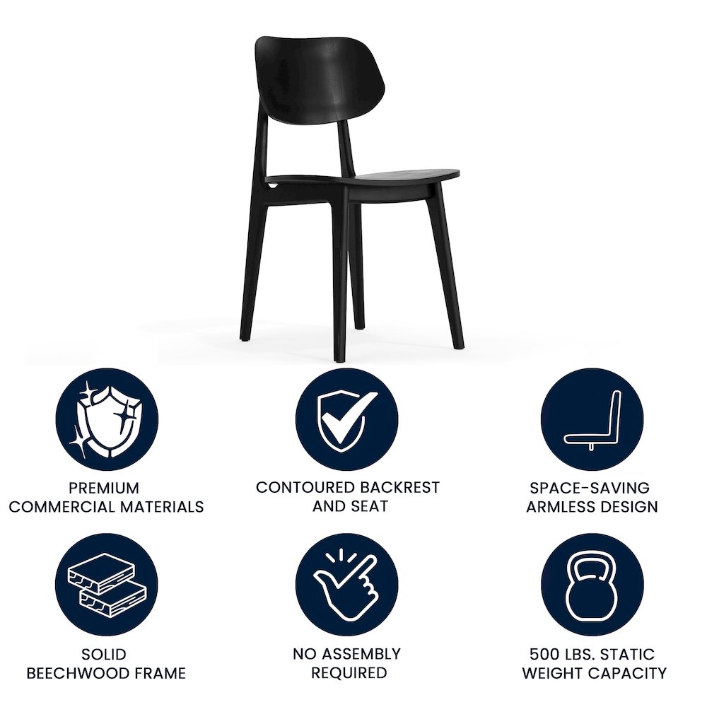 Verona Solid Wood Dining Chair with Curved Oval Backrest in Black. Picture 4