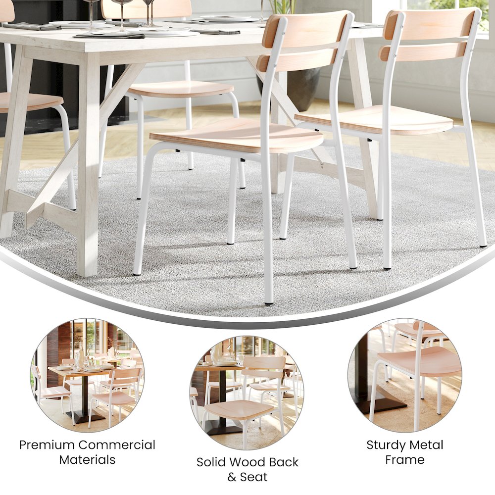Cyprus Solid Wood Dining Chair with White Metal Frame and Antique White Finish. Picture 4