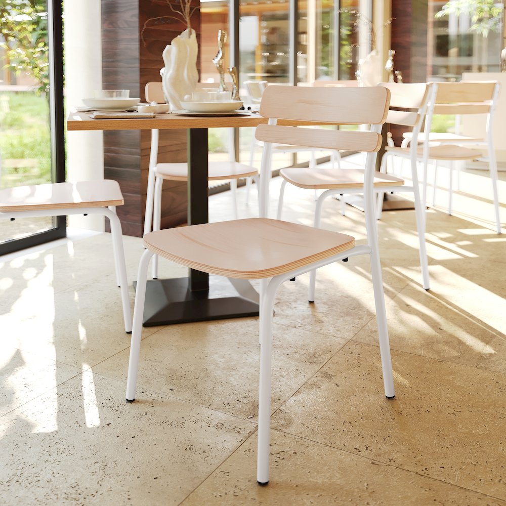 Cyprus Solid Wood Dining Chair with White Metal Frame and Antique White Finish. Picture 3