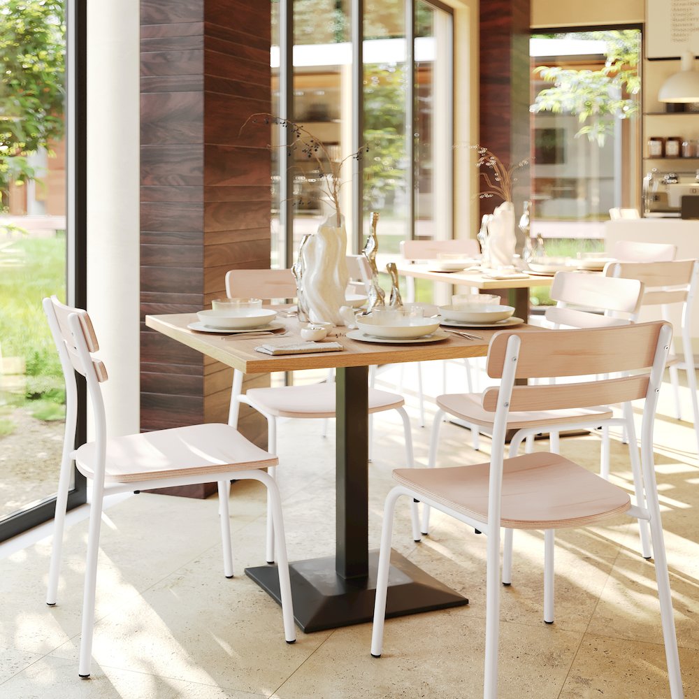 Cyprus Solid Wood Dining Chair with White Metal Frame and Antique White Finish. Picture 7