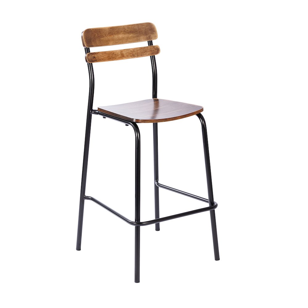 Cyprus Solid Wood Bar Stool with Black Metal Frame and Antique Copper Finish. Picture 1
