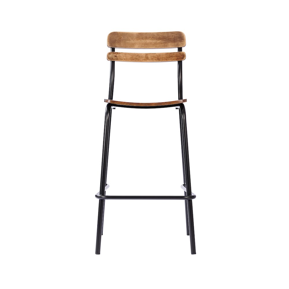 Cyprus Solid Wood Bar Stool with Black Metal Frame and Antique Copper Finish. Picture 10