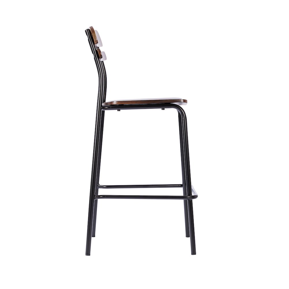 Cyprus Solid Wood Bar Stool with Black Metal Frame and Antique Copper Finish. Picture 9