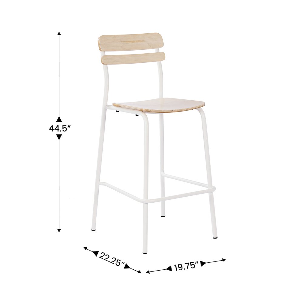 Cyprus Solid Wood Bar Stool with White Metal Frame and Antique White Finish. Picture 5