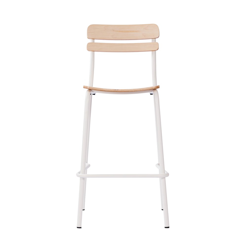 Cyprus Solid Wood Bar Stool with White Metal Frame and Antique White Finish. Picture 10