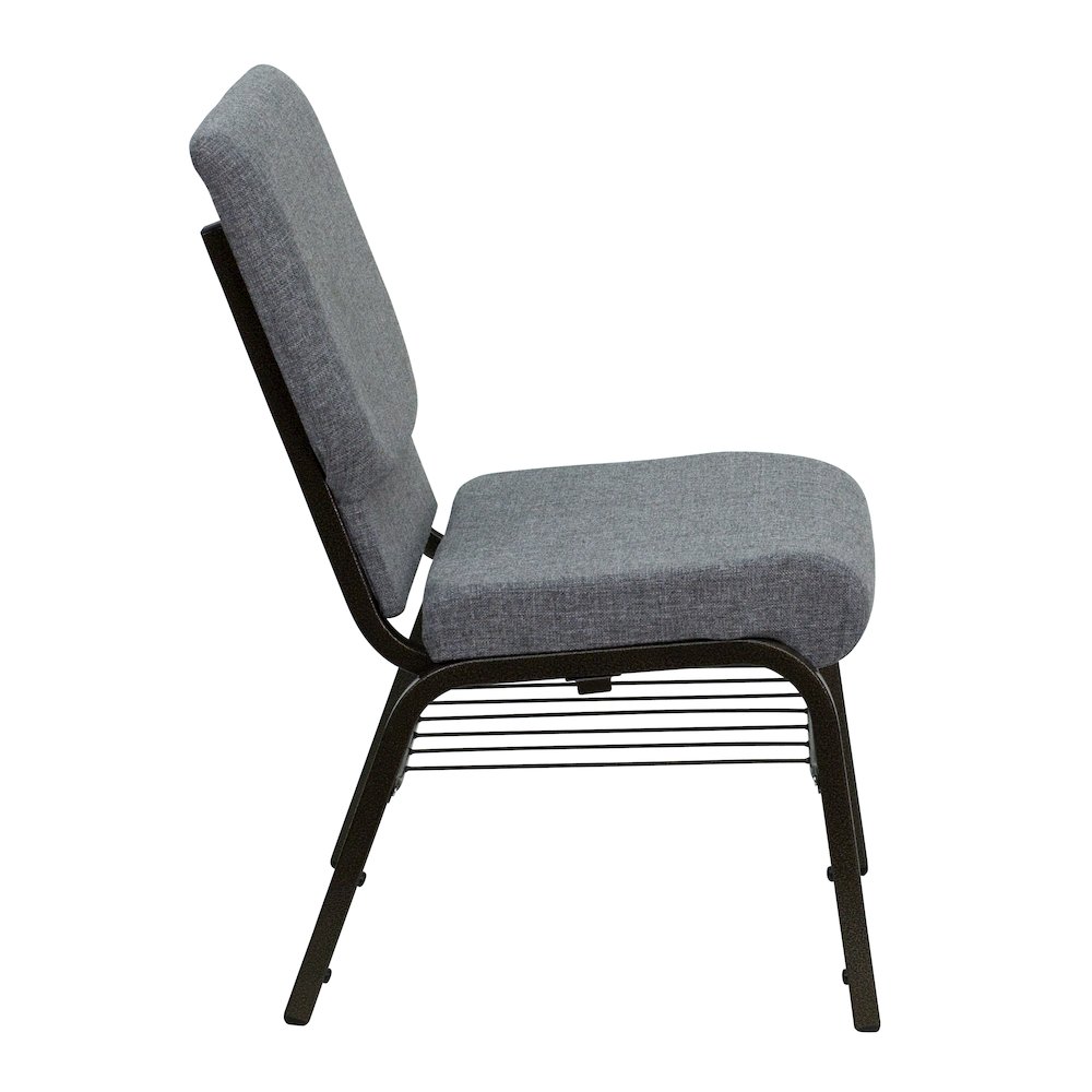 18.5''W Church Chair in Gray Fabric with Book Rack - Gold Vein Frame. Picture 8