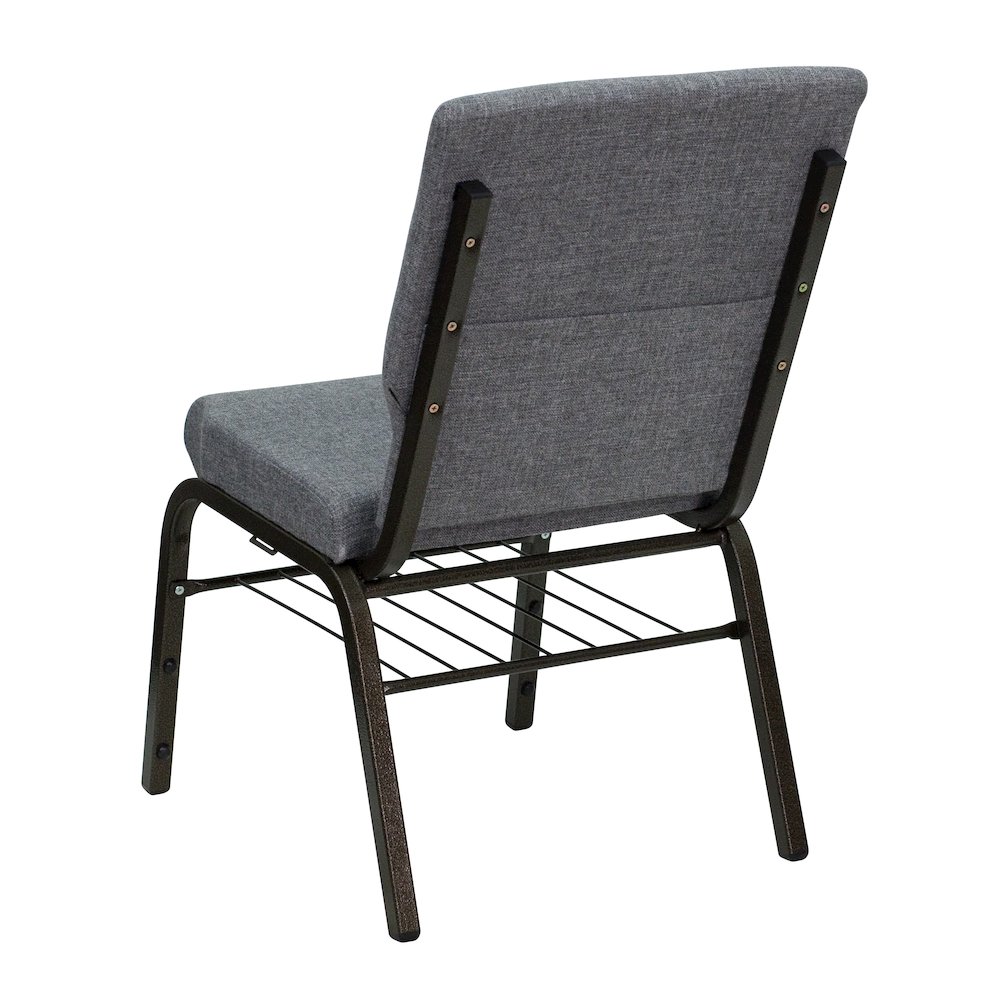 18.5''W Church Chair in Gray Fabric with Book Rack - Gold Vein Frame. Picture 6
