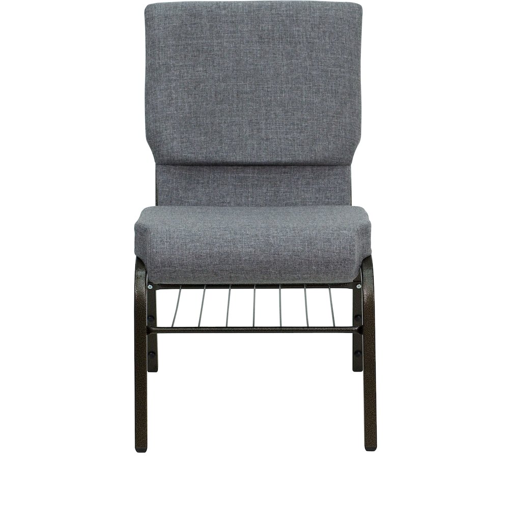 18.5''W Church Chair in Gray Fabric with Book Rack - Gold Vein Frame. Picture 9
