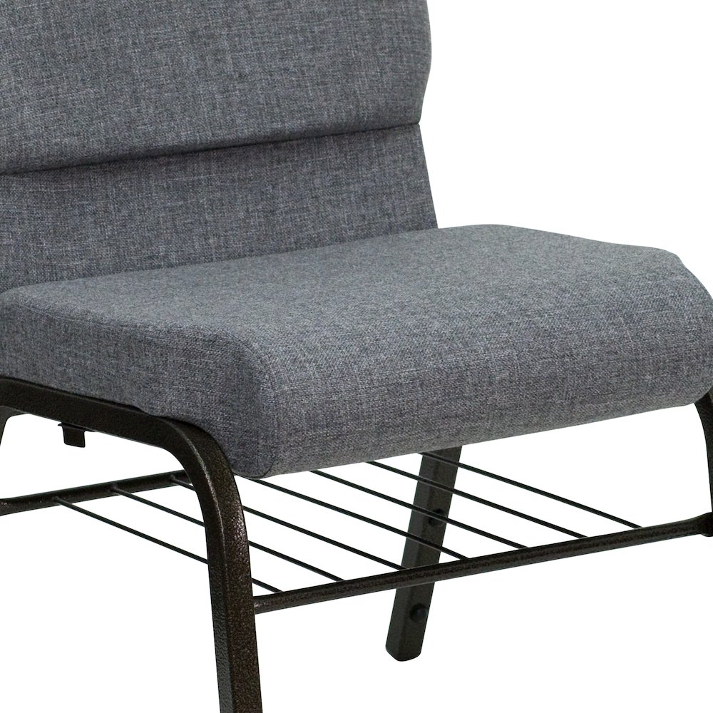 18.5''W Church Chair in Gray Fabric with Book Rack - Gold Vein Frame. Picture 10