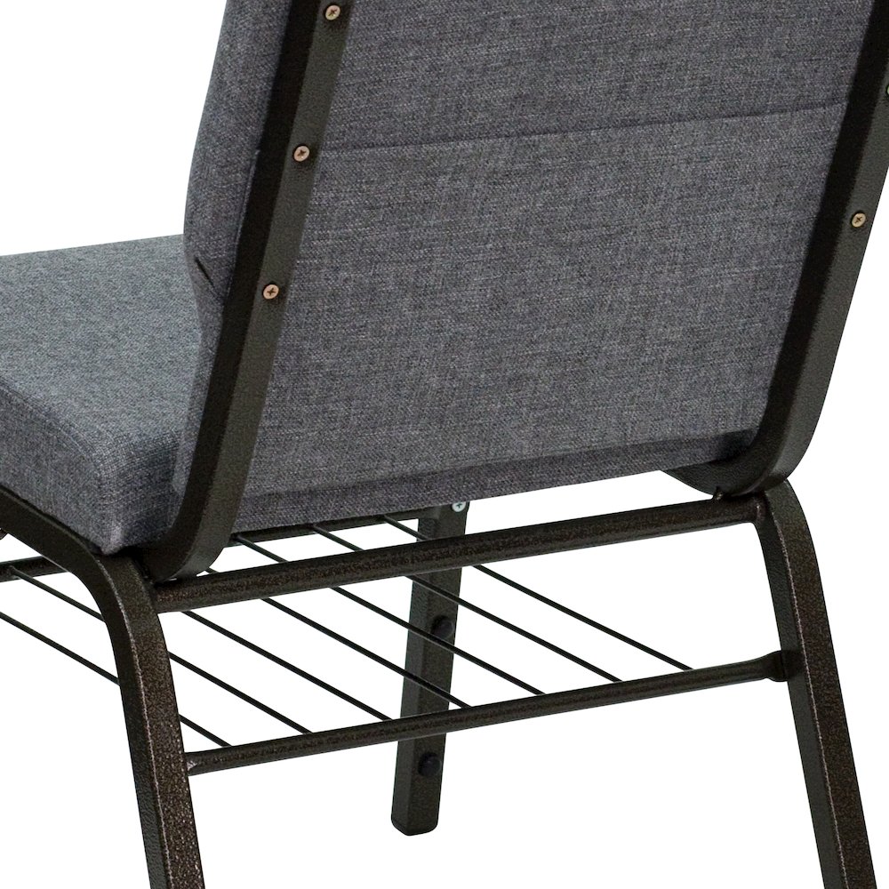 18.5''W Church Chair in Gray Fabric with Book Rack - Gold Vein Frame. Picture 7