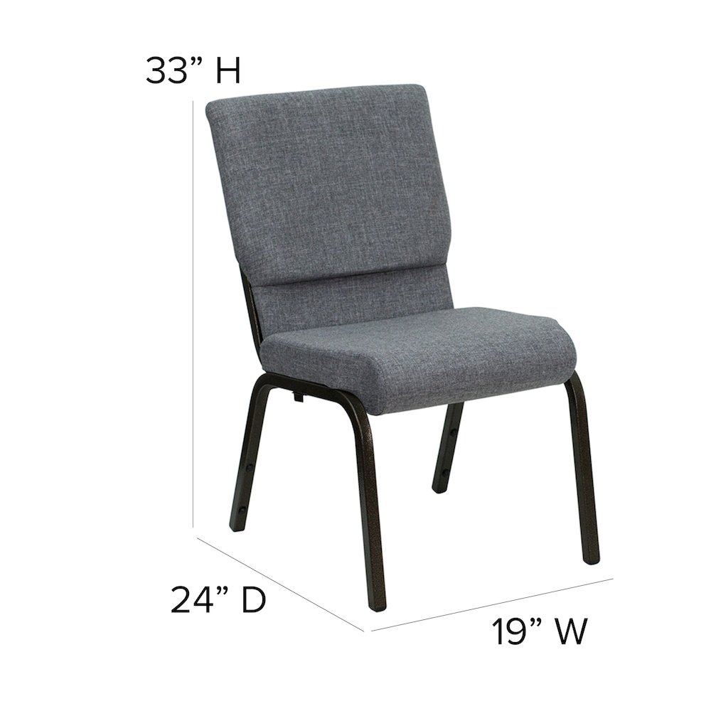 18.5''W Stacking Church Chair in Gray Fabric - Gold Vein Frame. Picture 6