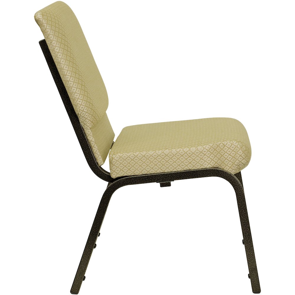18.5''W Stacking Church Chair in Beige Patterned Fabric - Gold Vein Frame. Picture 2