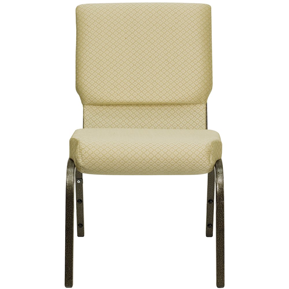 18.5''W Stacking Church Chair in Beige Patterned Fabric - Gold Vein Frame. Picture 4