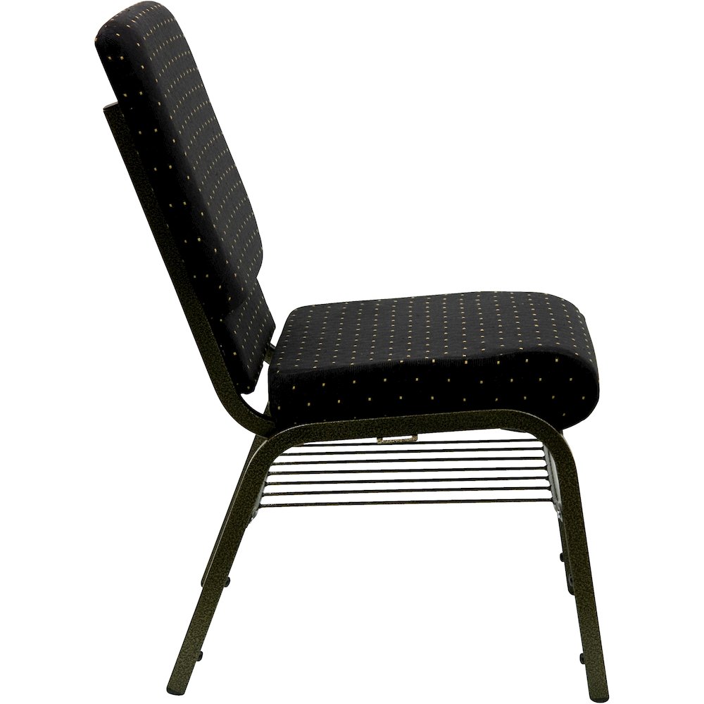 18.5''W Church Chair in Black Dot Fabric with Book Rack - Gold Vein Frame. Picture 8