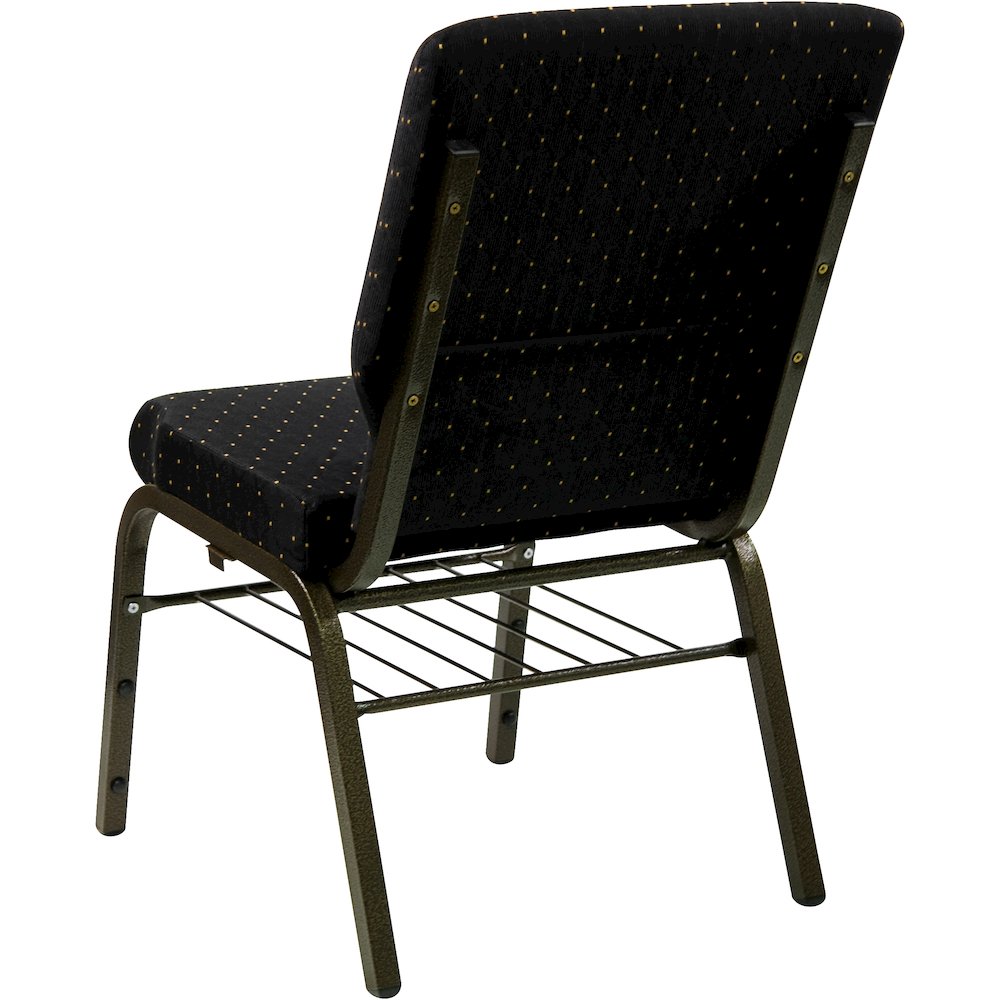 18.5''W Church Chair in Black Dot Fabric with Book Rack - Gold Vein Frame. Picture 6