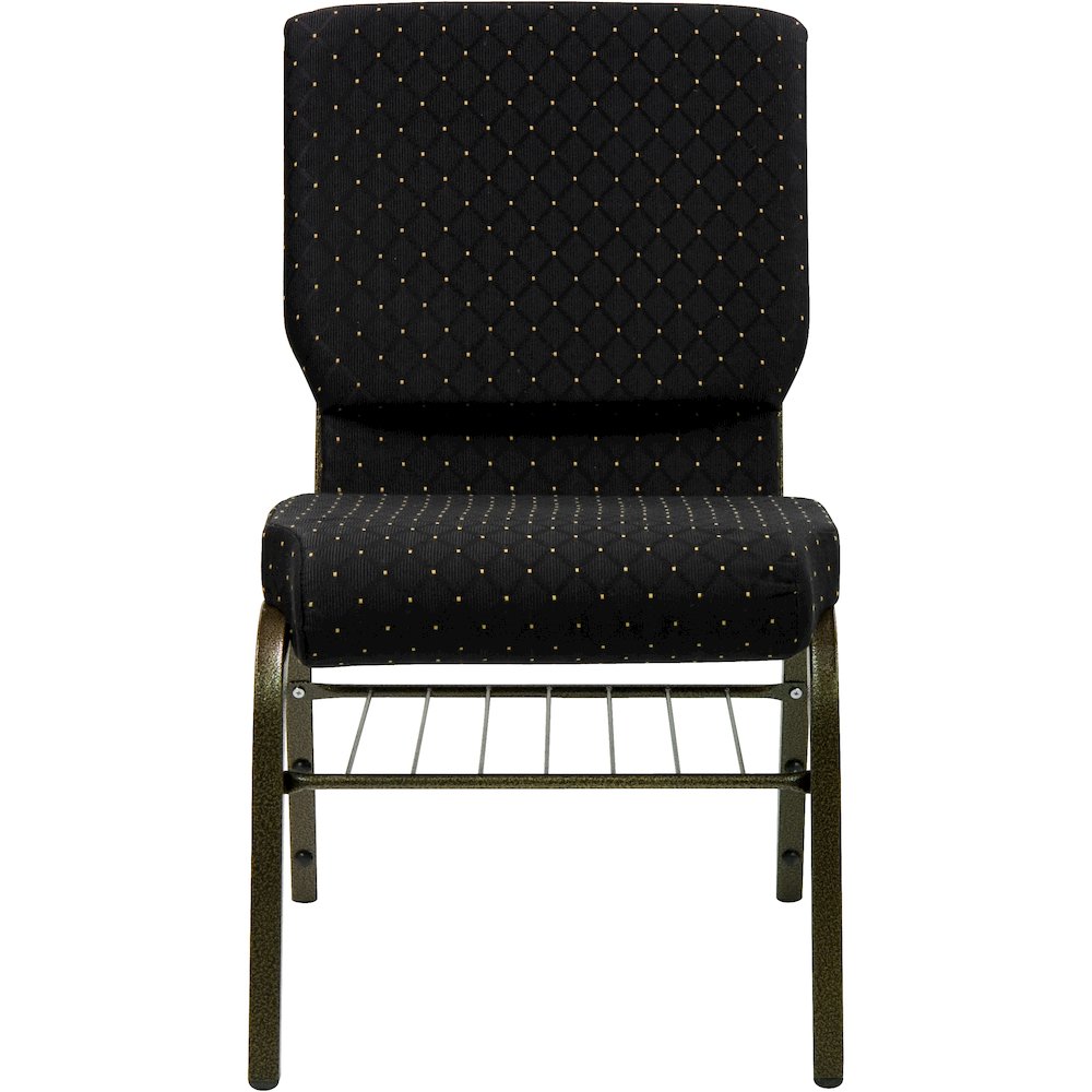 18.5''W Church Chair in Black Dot Fabric with Book Rack - Gold Vein Frame. Picture 9