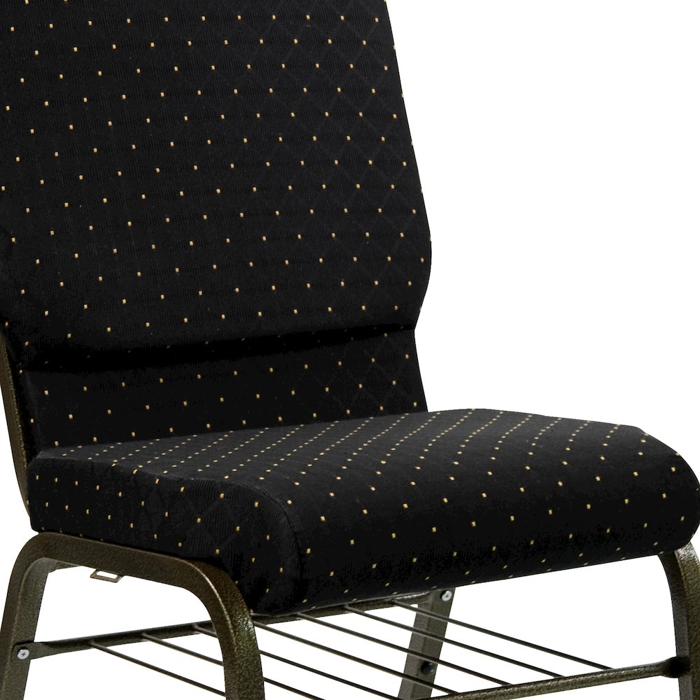 18.5''W Church Chair in Black Dot Fabric with Book Rack - Gold Vein Frame. Picture 10
