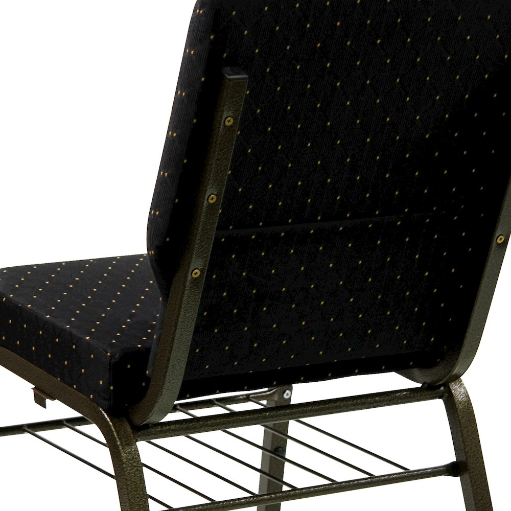 18.5''W Church Chair in Black Dot Fabric with Book Rack - Gold Vein Frame. Picture 7