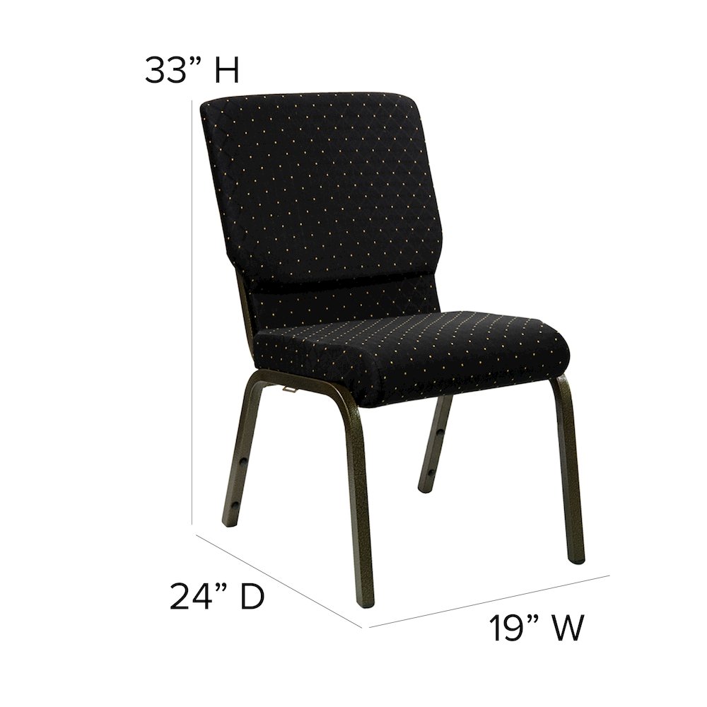 18.5''W Stacking Church Chair in Black Dot Patterned Fabric - Gold Vein Frame. Picture 6