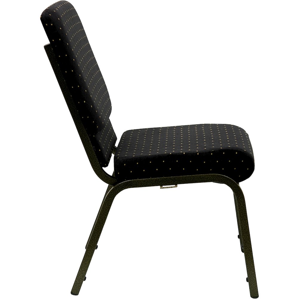 18.5''W Stacking Church Chair in Black Dot Patterned Fabric - Gold Vein Frame. Picture 9