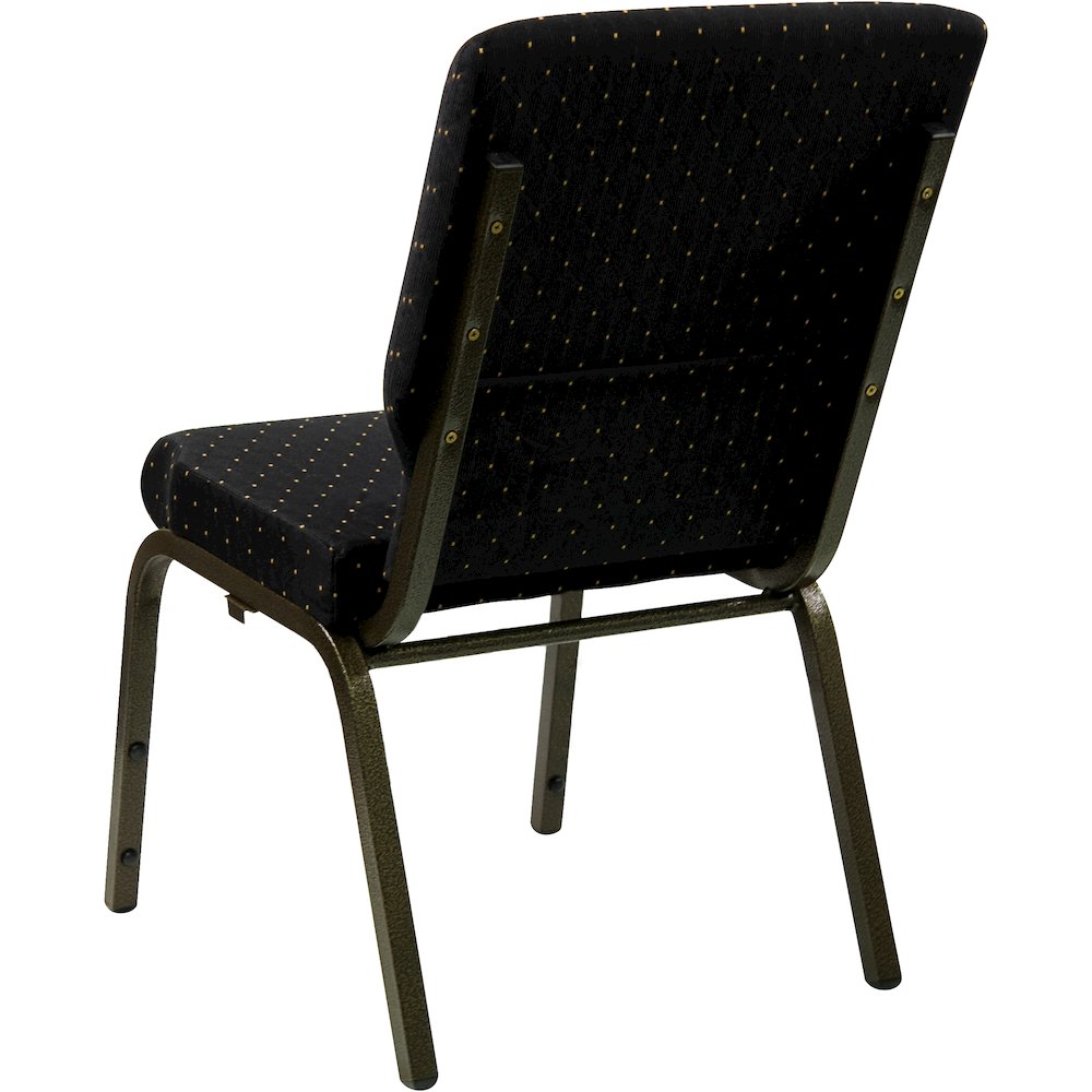 18.5''W Stacking Church Chair in Black Dot Patterned Fabric - Gold Vein Frame. Picture 7