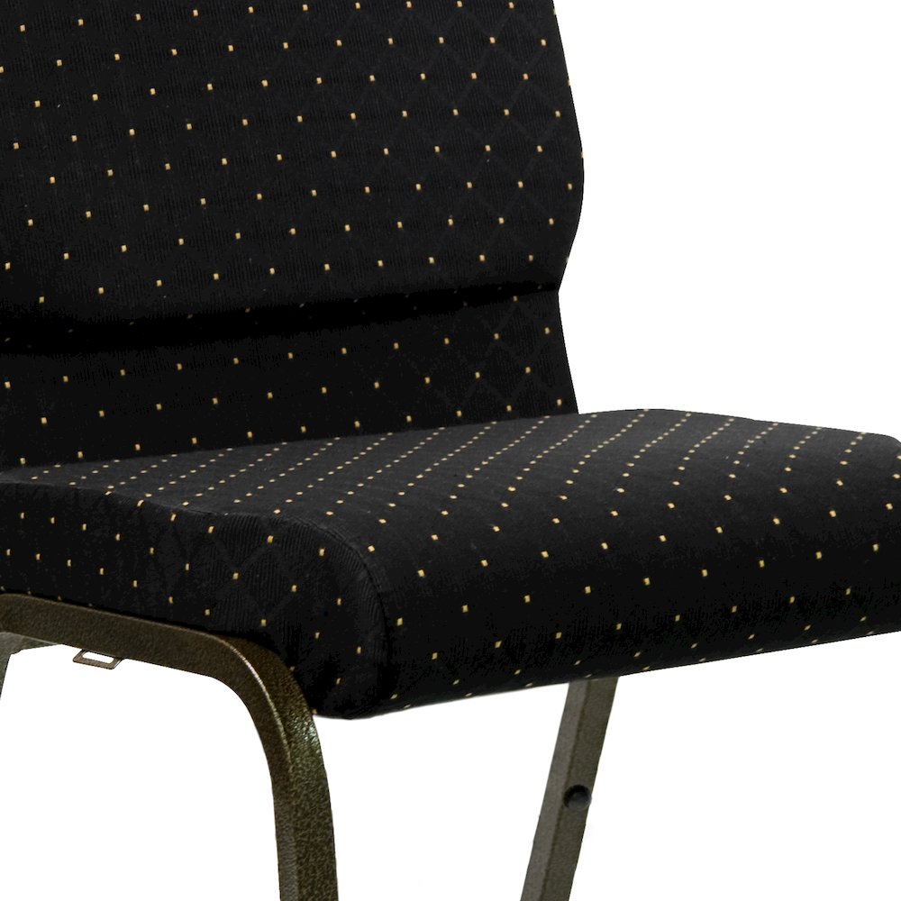 18.5''W Stacking Church Chair in Black Dot Patterned Fabric - Gold Vein Frame. Picture 11