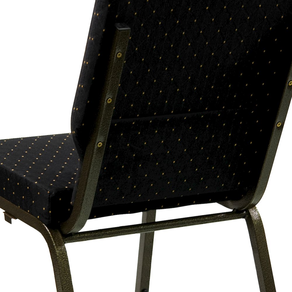 18.5''W Stacking Church Chair in Black Dot Patterned Fabric - Gold Vein Frame. Picture 8