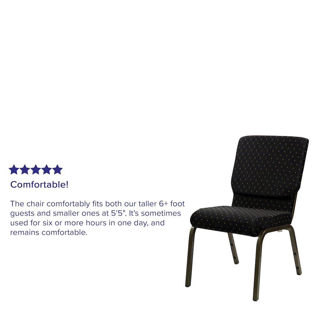 18.5''W Stacking Church Chair in Black Dot Patterned Fabric - Gold Vein Frame. Picture 4