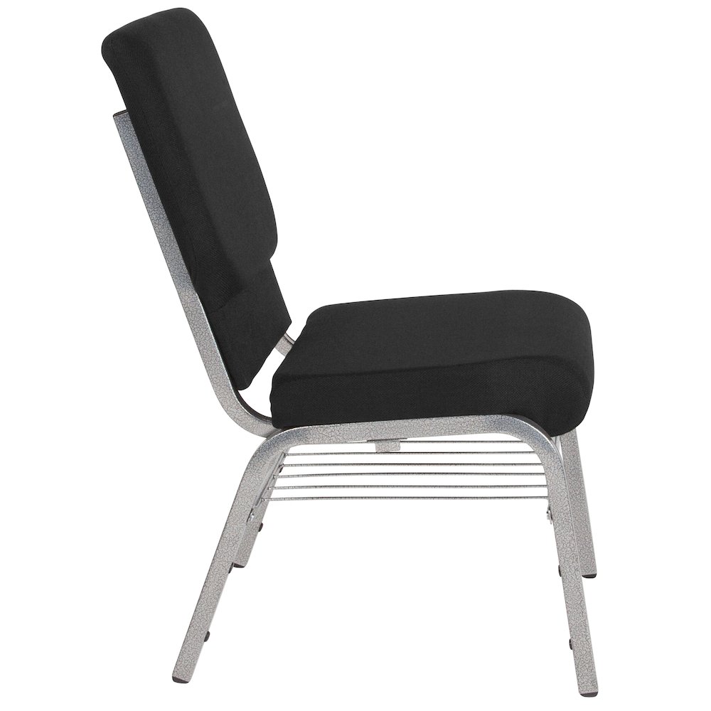 18.5''W Church Chair in Black Fabric with Book Rack - Silver Vein Frame. Picture 8