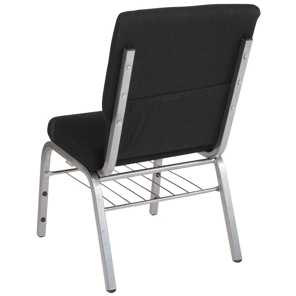 18.5''W Church Chair in Black Fabric with Book Rack - Silver Vein Frame. Picture 6