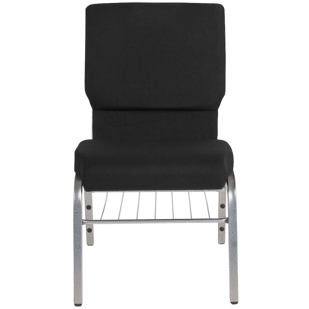 18.5''W Church Chair in Black Fabric with Book Rack - Silver Vein Frame. Picture 9