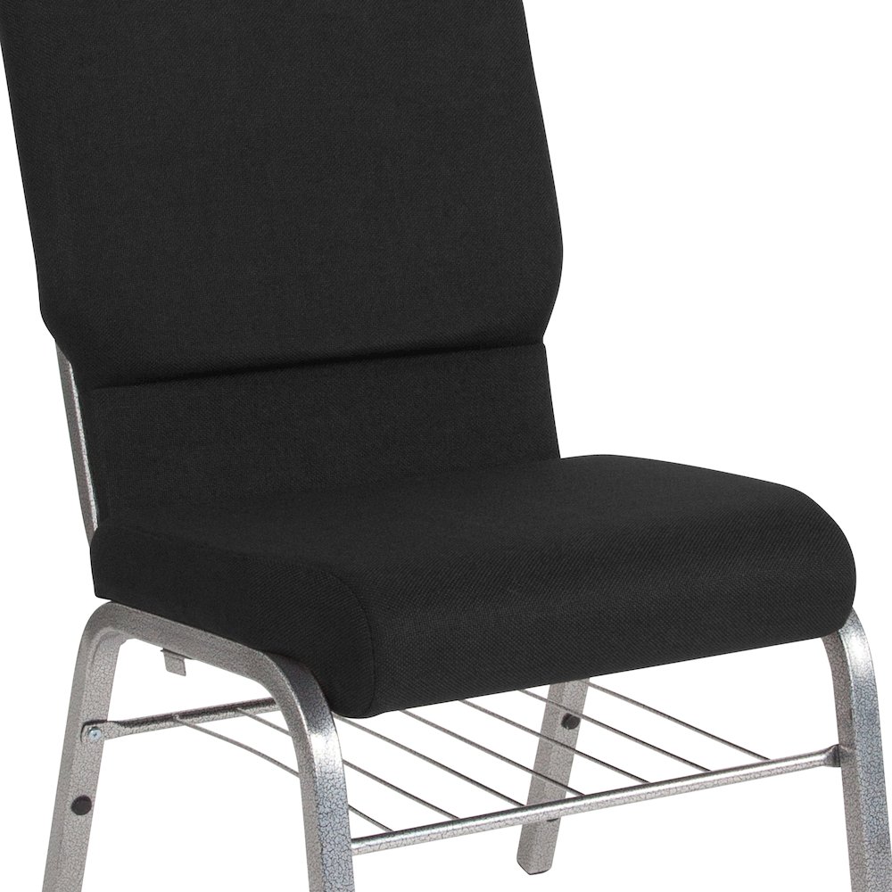 18.5''W Church Chair in Black Fabric with Book Rack - Silver Vein Frame. Picture 7