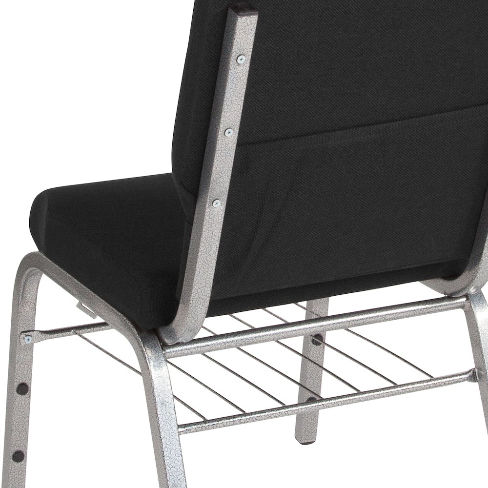 18.5''W Church Chair in Black Fabric with Book Rack - Silver Vein Frame. Picture 10