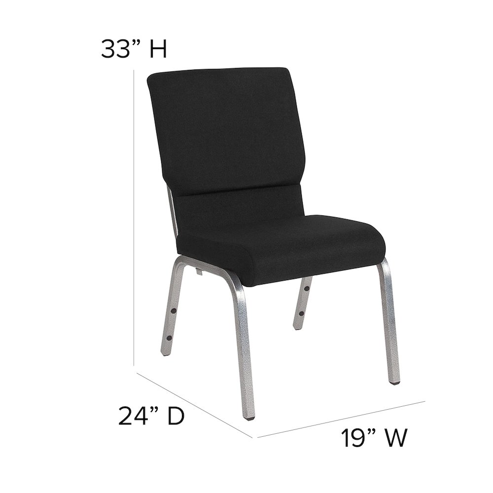 18.5''W Stacking Church Chair in Black Fabric - Silver Vein Frame. Picture 6