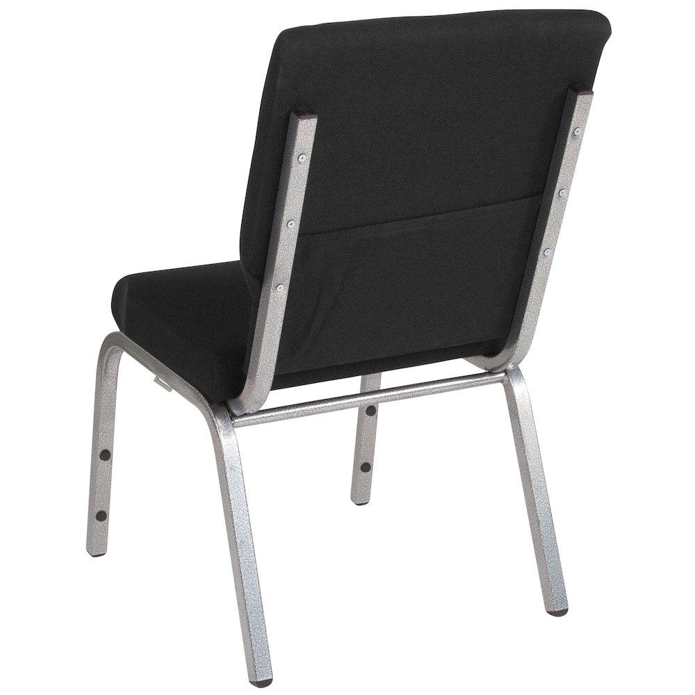18.5''W Stacking Church Chair in Black Fabric - Silver Vein Frame. Picture 7