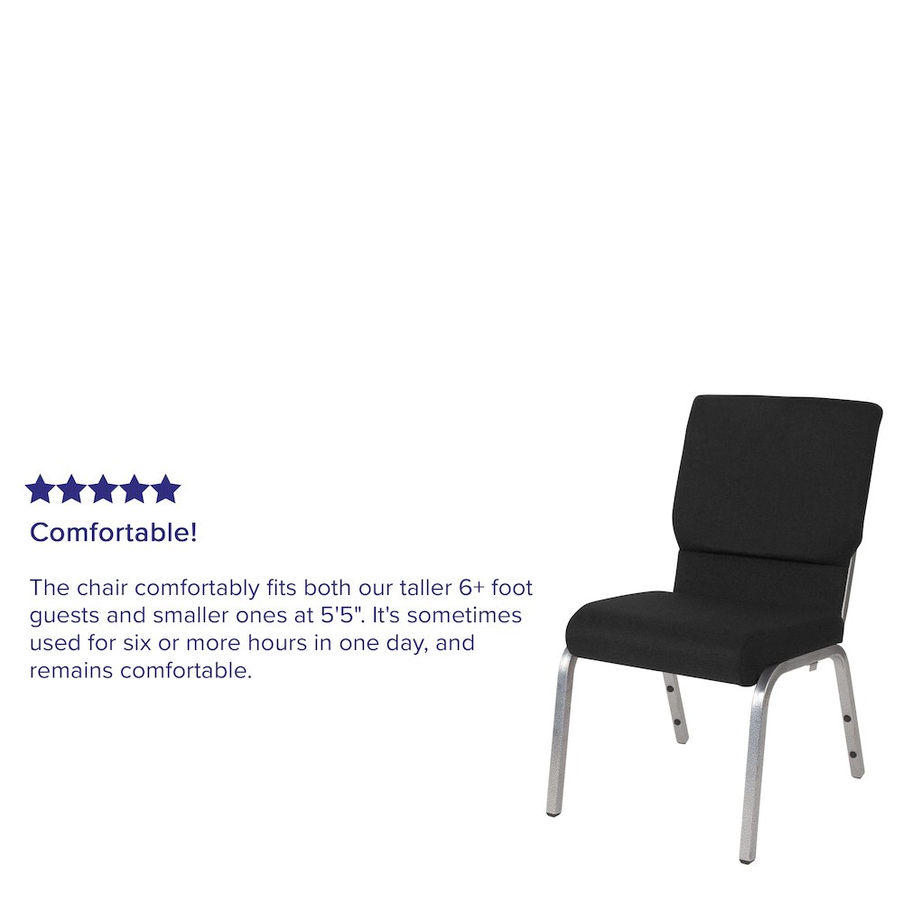 18.5''W Stacking Church Chair in Black Fabric - Silver Vein Frame. Picture 4
