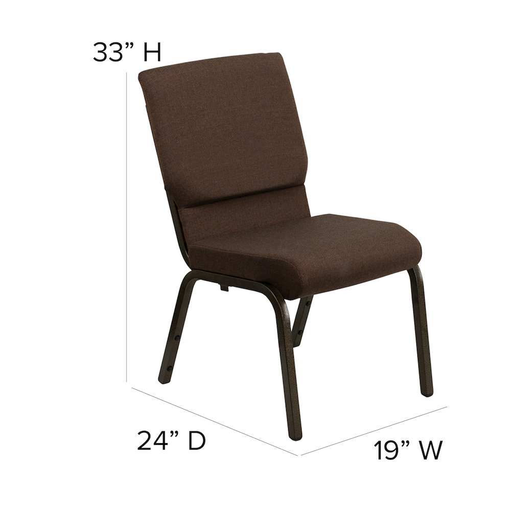 18.5''W Stacking Church Chair in Brown Fabric - Gold Vein Frame. Picture 6