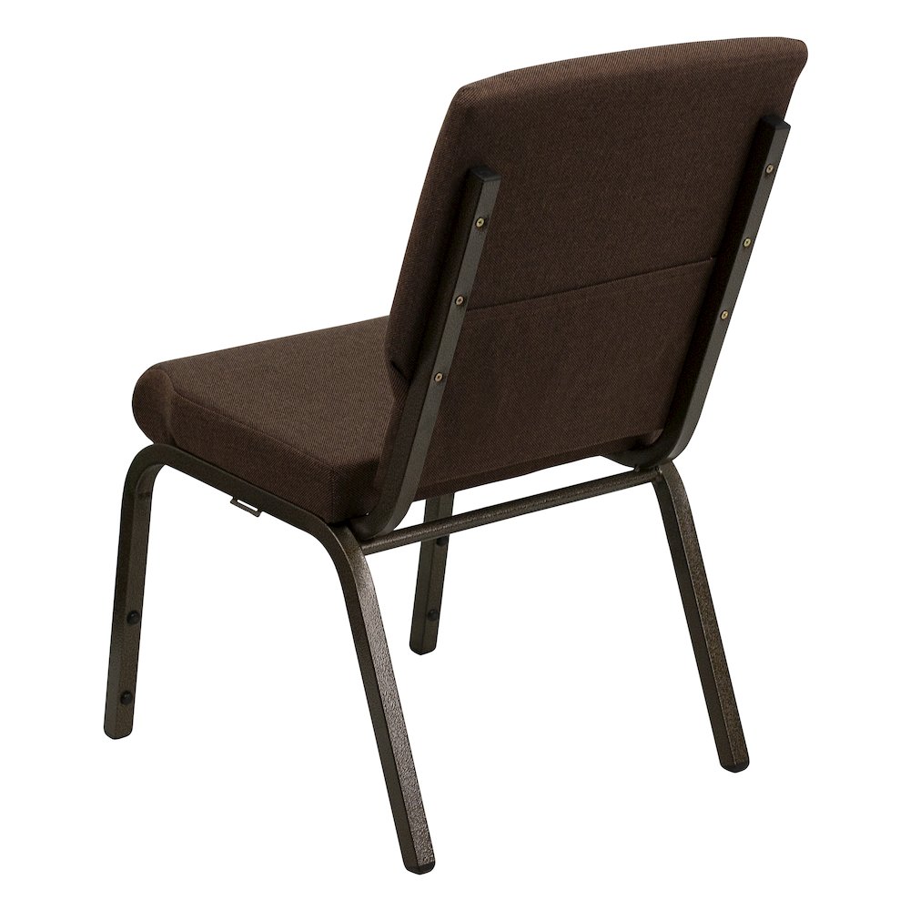 18.5''W Stacking Church Chair in Brown Fabric - Gold Vein Frame. Picture 3