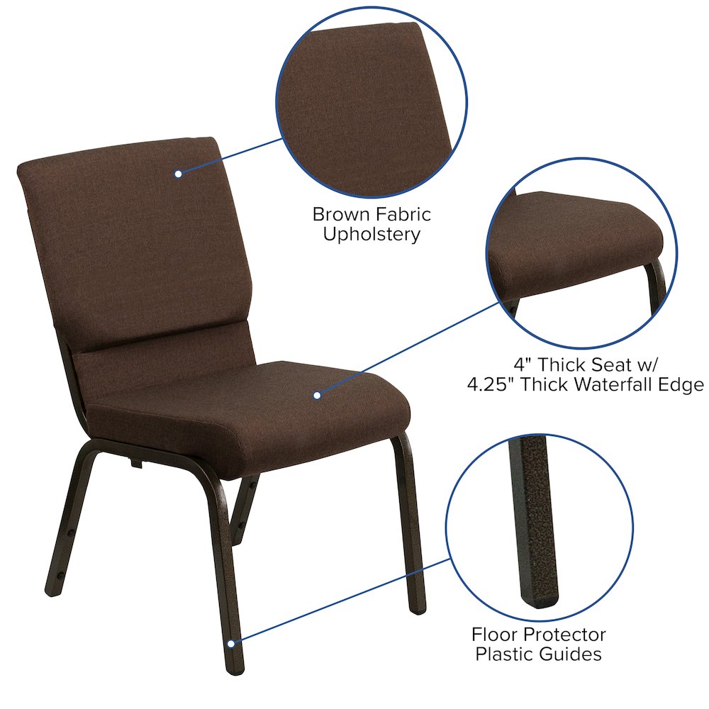 18.5''W Stacking Church Chair in Brown Fabric - Gold Vein Frame. Picture 5