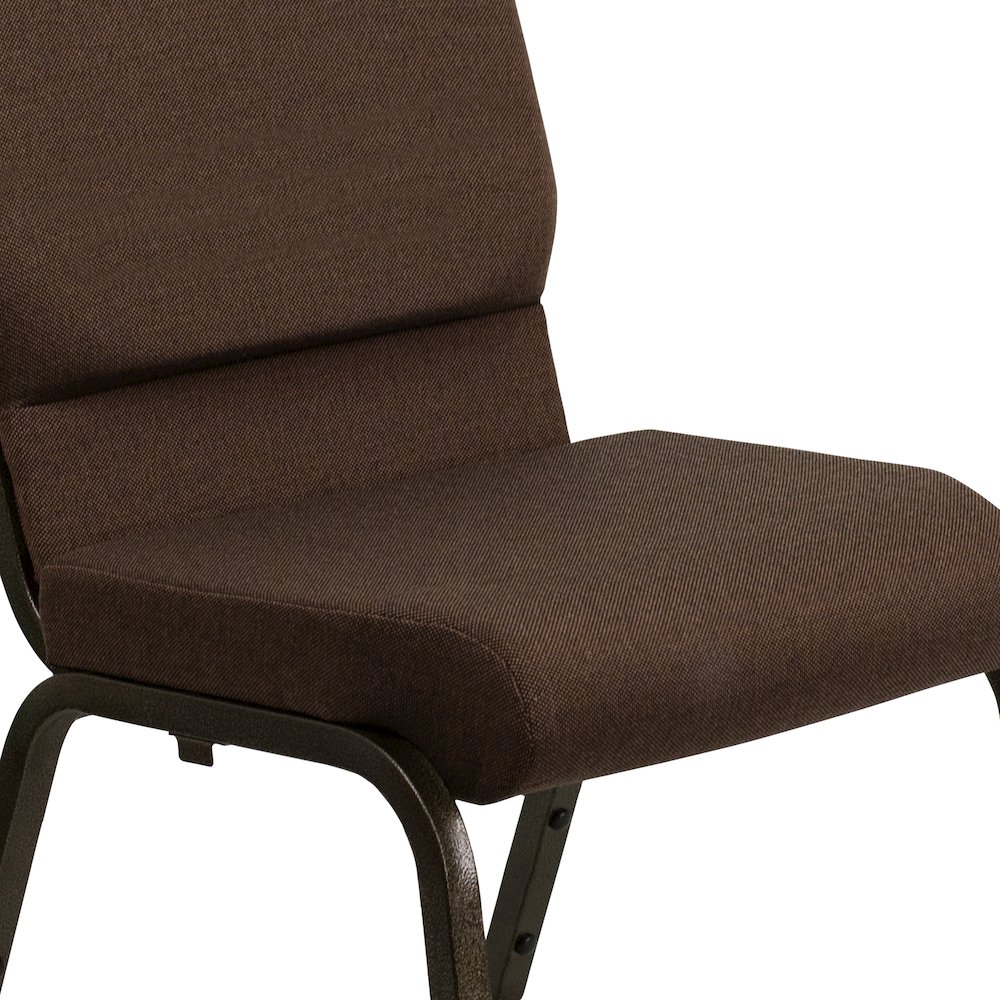 18.5''W Stacking Church Chair in Brown Fabric - Gold Vein Frame. Picture 5