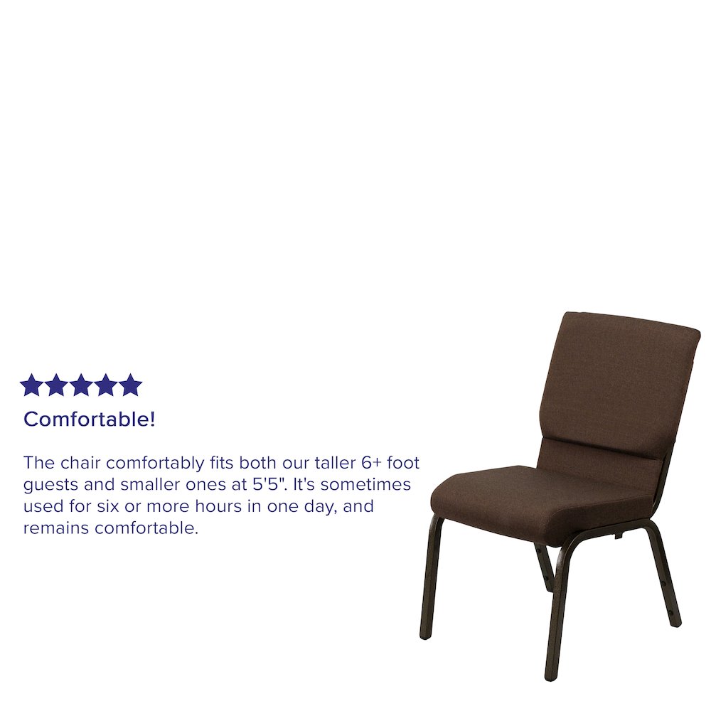 18.5''W Stacking Church Chair in Brown Fabric - Gold Vein Frame. Picture 8