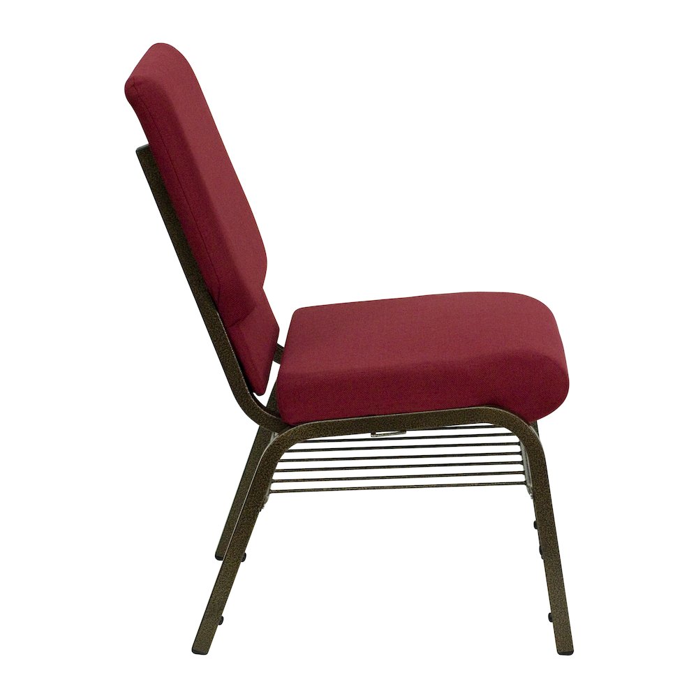18.5''W Church Chair in Burgundy Fabric with Book Rack - Gold Vein Frame. Picture 2