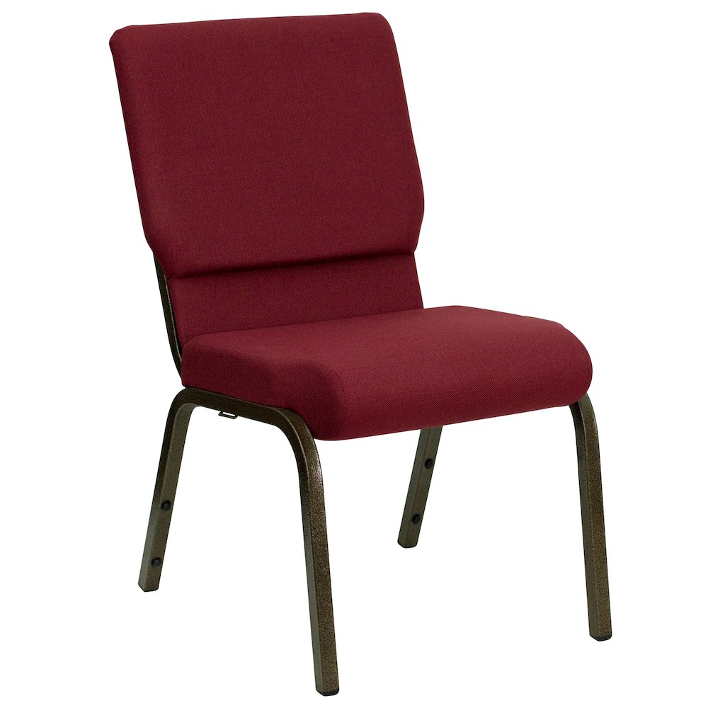 18.5''W Stacking Church Chair in Burgundy Fabric - Gold Vein Frame. Picture 1