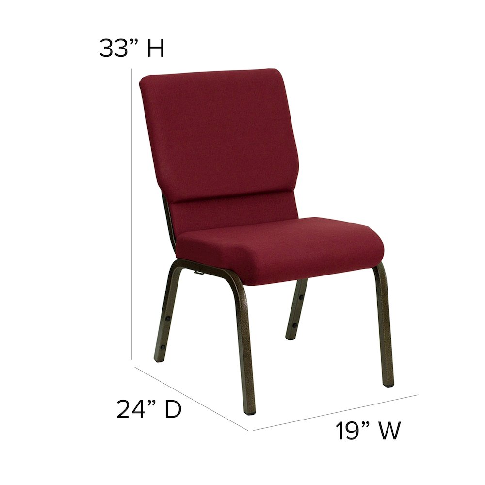 18.5''W Stacking Church Chair in Burgundy Fabric - Gold Vein Frame. Picture 6